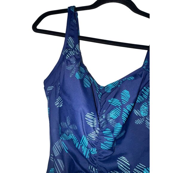 One-Piece Maxine Swimsuit With Ruched Front & Tropical Print Blue & Teal Womens - Picture 4 of 10